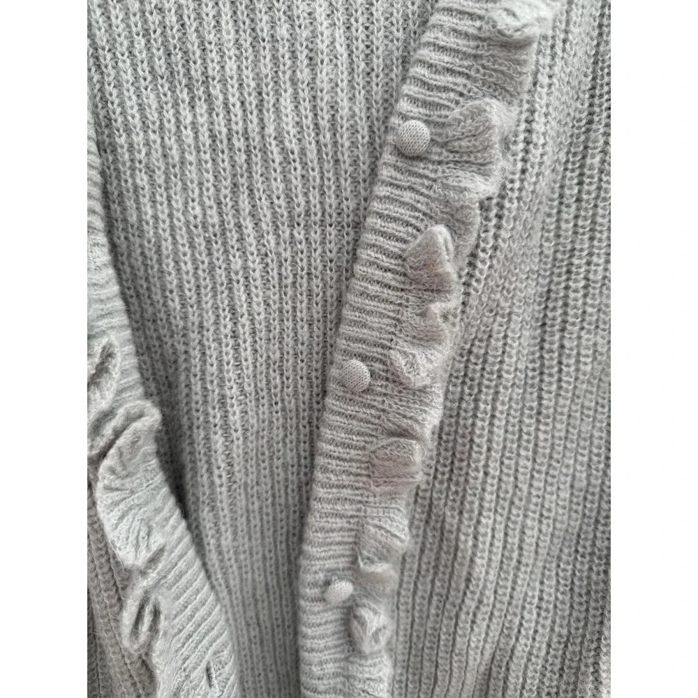 Boden Jessica Alpaca Cardigan Women US 10 Grey Balletcore Coquette Ruffle Wool